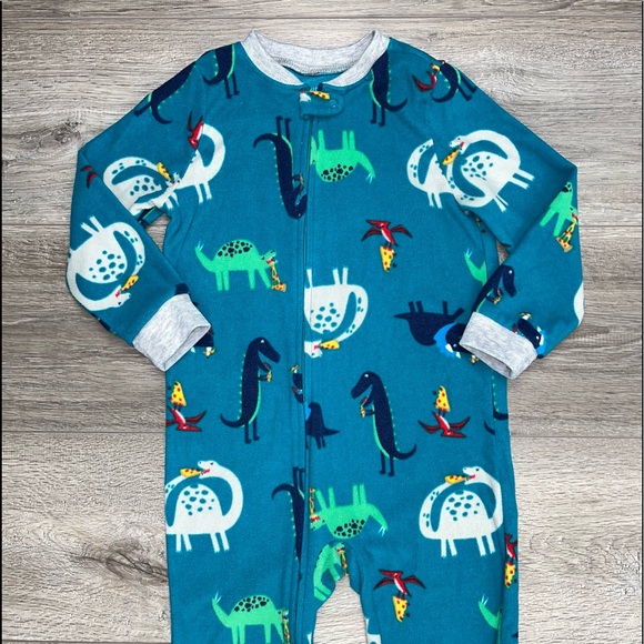 Carter’s Dinosaur Footed Fleece Pajama’s 4T Teal Blue - Picture 12 of 12